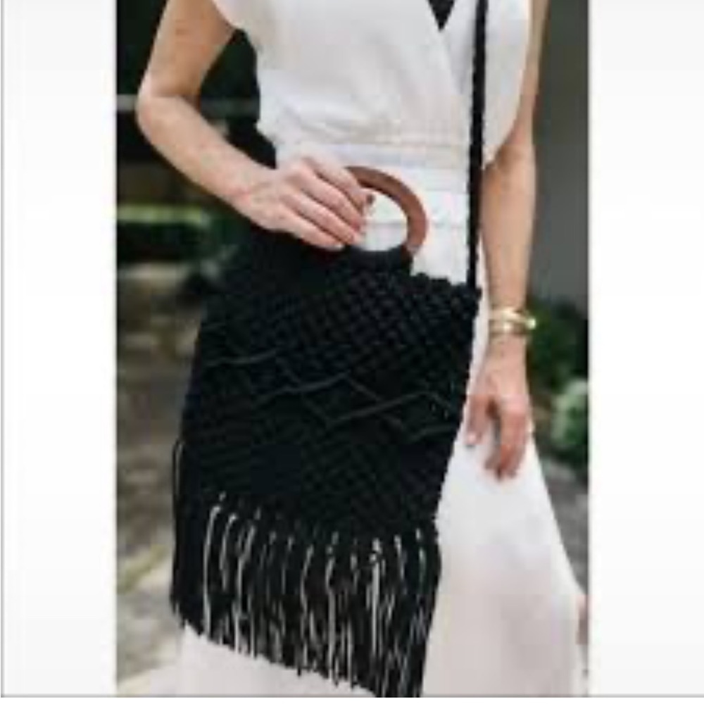 Danielle Nicole Black Woven Macrame Bag - image 4
